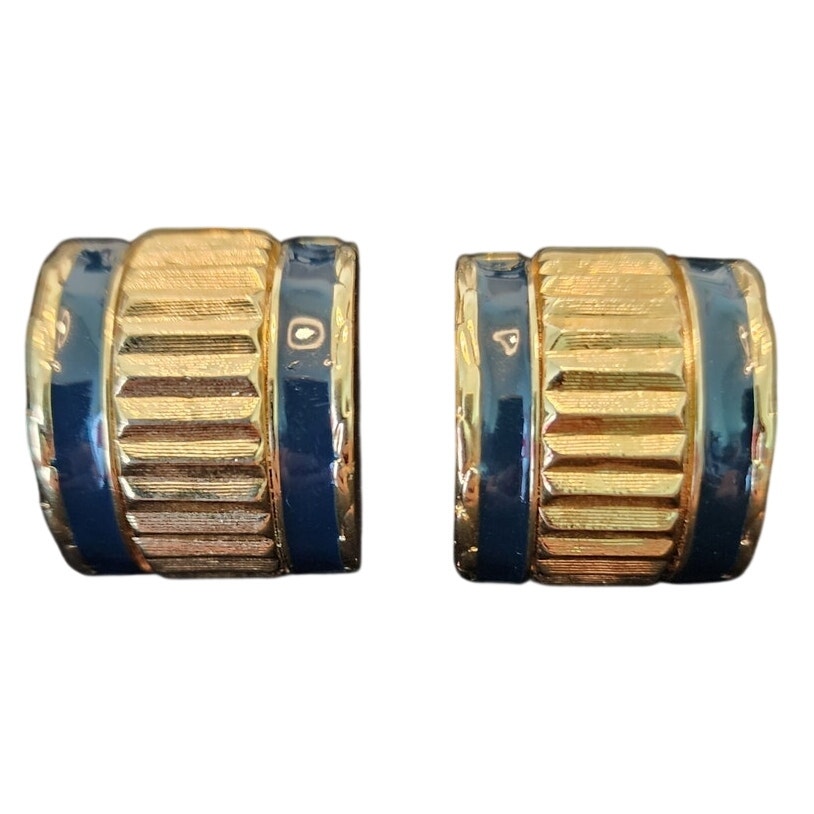 St John Gold-Tone Blue Enameled Clip-Back Earrings Vintage 50$